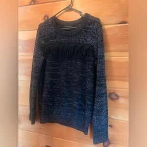 Banana Republic Sweater Small Womens Black Long Sleeve Fringe Knit Wool Pullover